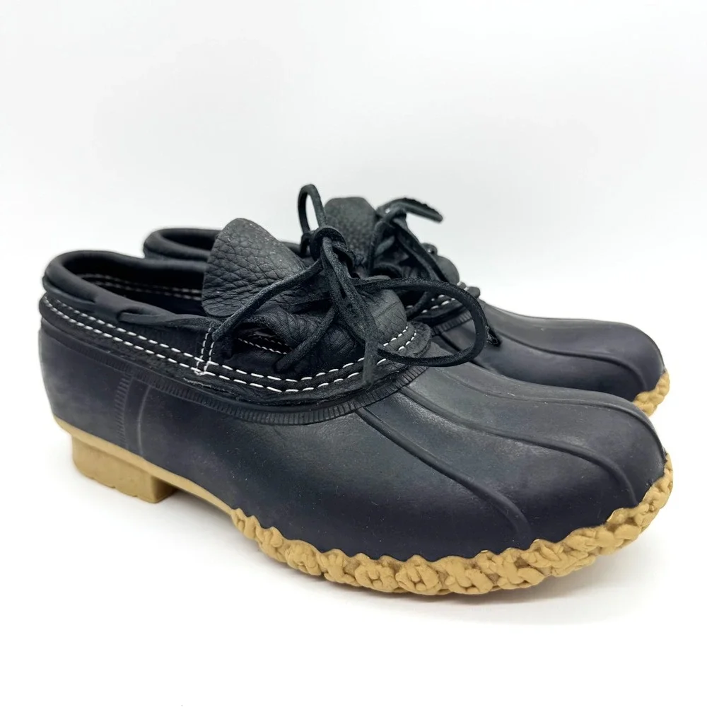 L.L.Bean Rubber Moc Low Bean Boots Made in USA Black Size 7 Classic Fisherman